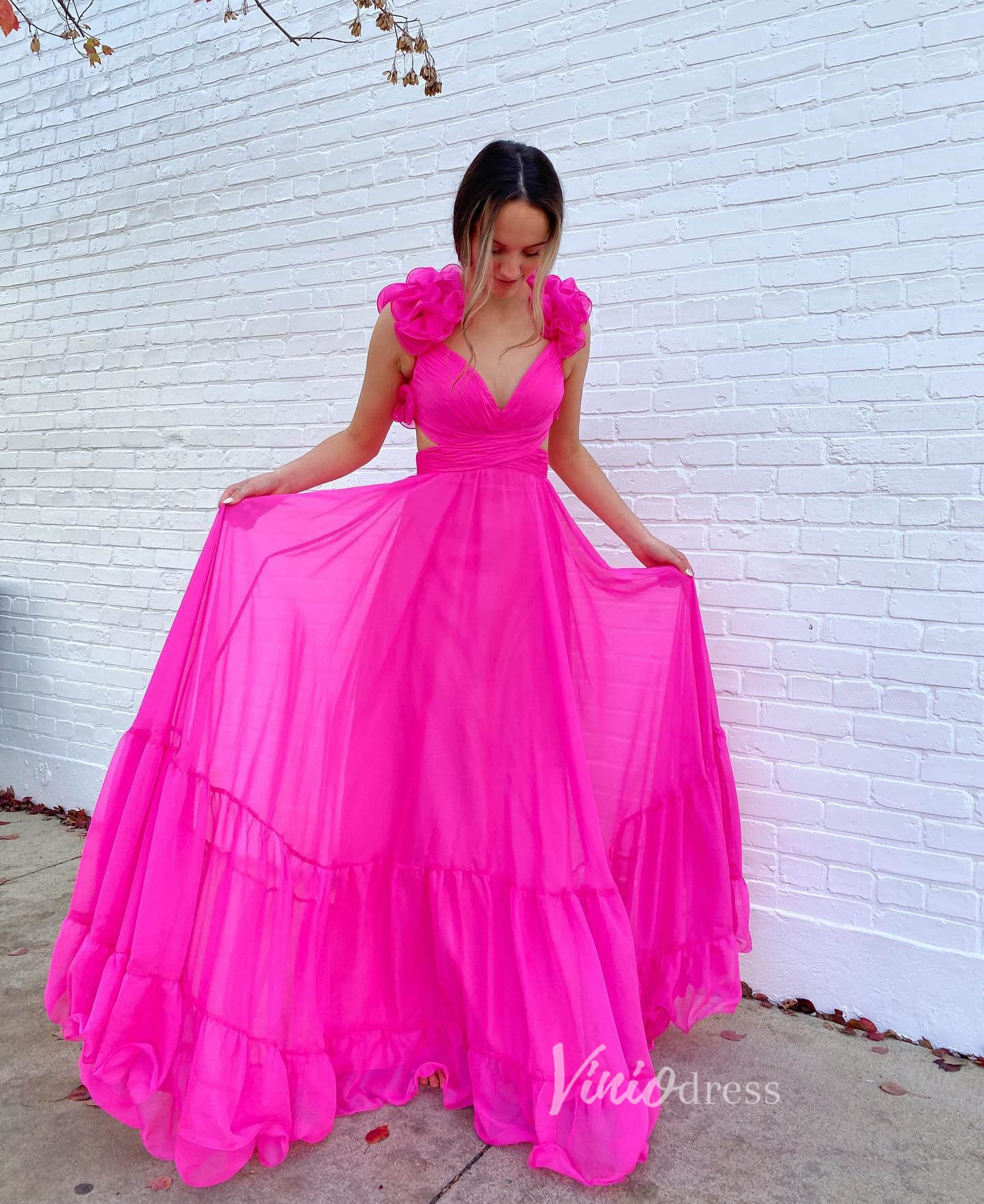 Yellow Pleated Chiffon Prom Dresses Crossed Tiered Strap FD3692-prom dresses 2025 -Viniodress-Yellow-Custom Size-