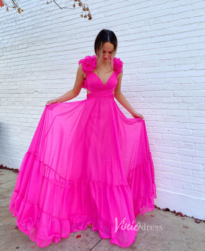 Yellow Pleated Chiffon Prom Dresses Crossed Tiered Strap FD3692-prom dresses 2025 -Viniodress-Yellow-Custom Size-
