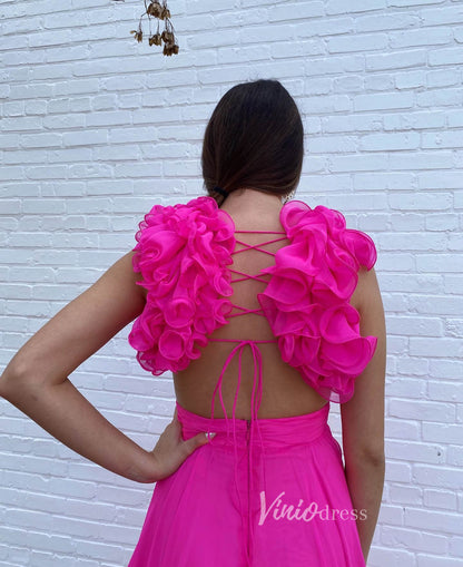 Yellow Pleated Chiffon Prom Dresses Crossed Tiered Strap FD3692-prom dresses 2025 -Viniodress-Yellow-Custom Size-
