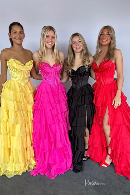 Yellow Sweetheart Prom Dress with Boned Corset & Ruffled Chiffon Skirt RF301-prom dresses 2026-Viniodress-Yellow-Custom Size-