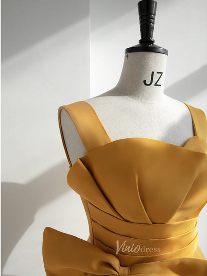 Yellow Tulle Prom Dresses Wide Strap Formal Dress FD3233-prom dresses 2025 -Viniodress-Yellow-Custom Size-