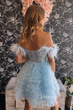 Short Prom Dresses 2025 A-line Baby Blue Ruffle Homecoming Dresses Off Shoulder Feather Graduation Dress SD1526-homecoming dresses-Viniodress-Light Blue-Custom Size-Viniodress