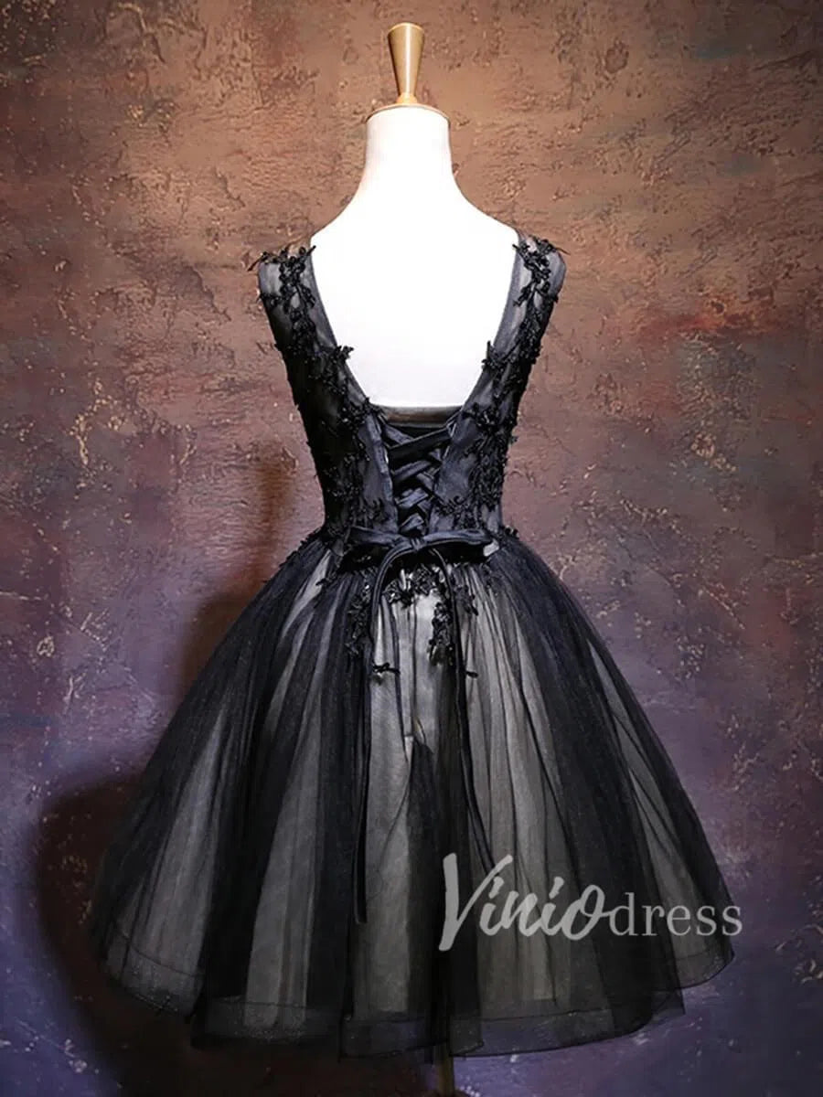 A Line Beaded Lace Black Homecoming Dresses 2019 SD1170-homecoming dresses-Viniodress-Viniodress