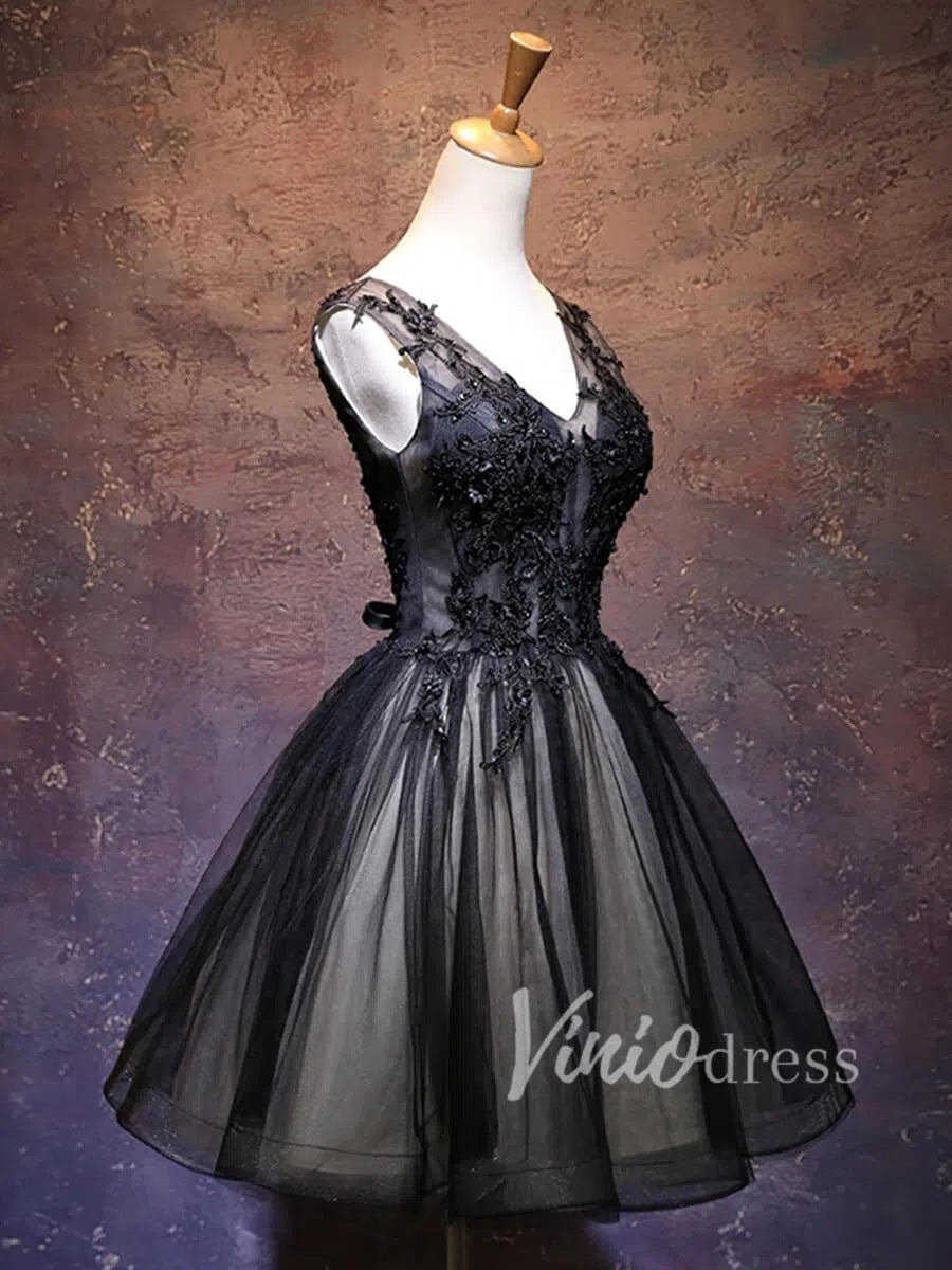 A Line Beaded Lace Black Homecoming Dresses 2019 SD1170-homecoming dresses-Viniodress-Viniodress