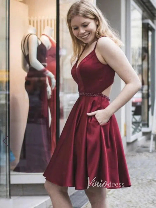 A-line Burgundy Party Dress with Pockets SD1184-Homecoming Dresses 2025 -Viniodress-Burgundy-Custom Size-