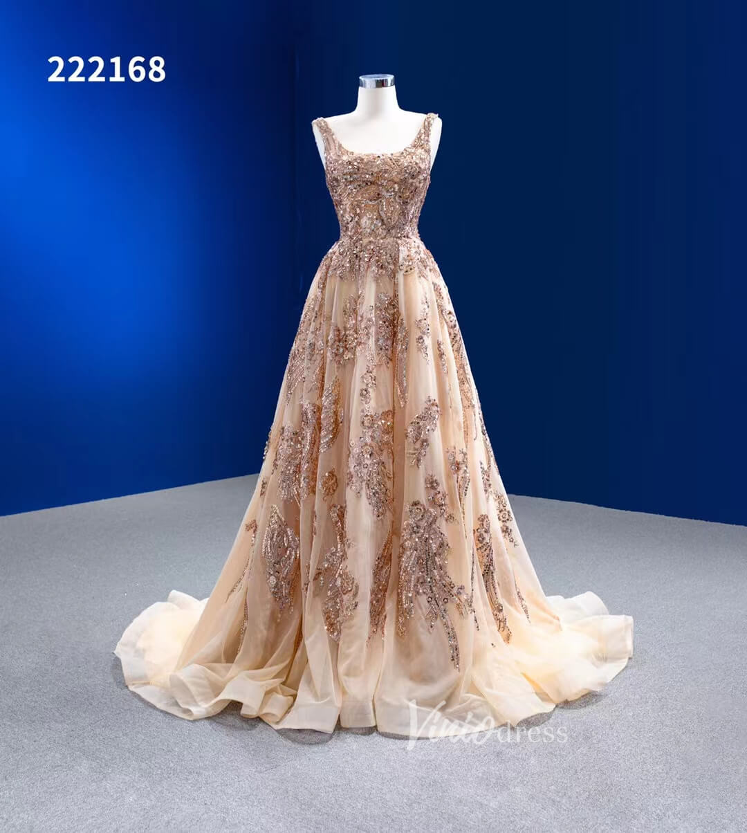 A-line Gold Prom Dress Sparkly Long Pageant Dress 222168-prom dresses 2025 -Viniodress-Gold-Custom Size-