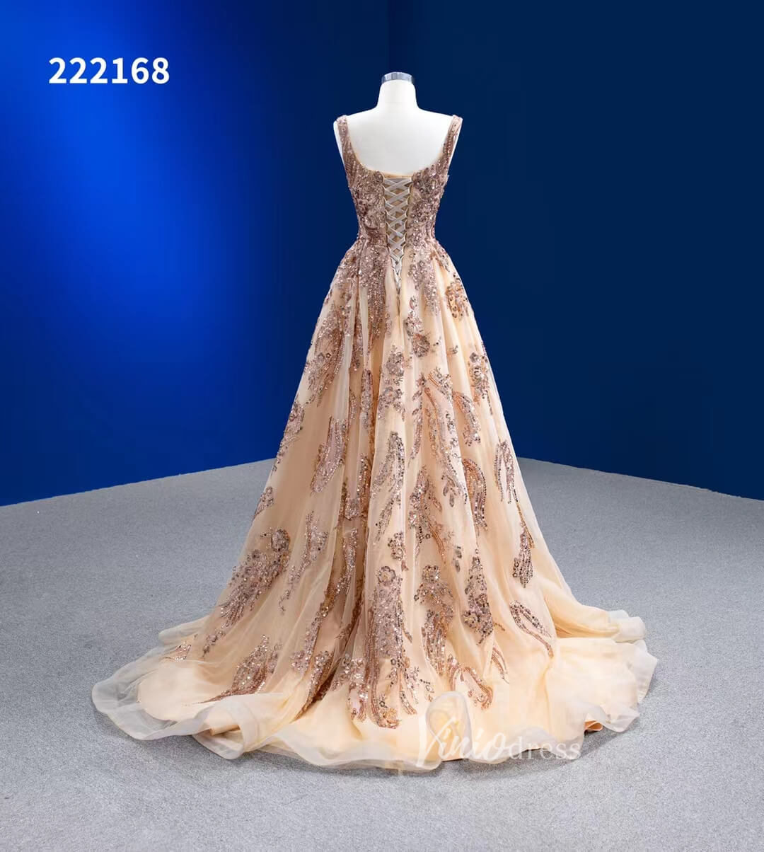 A-line Gold Prom Dress Sparkly Long Pageant Dress 222168-prom dresses 2025 -Viniodress-Gold-Custom Size-