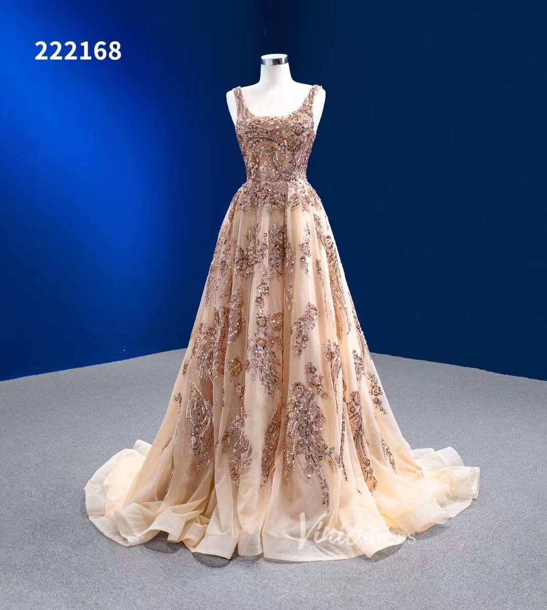 A-line Gold Prom Dress Sparkly Long Pageant Dress 222168-prom dresses 2025 -Viniodress-Gold-Custom Size-