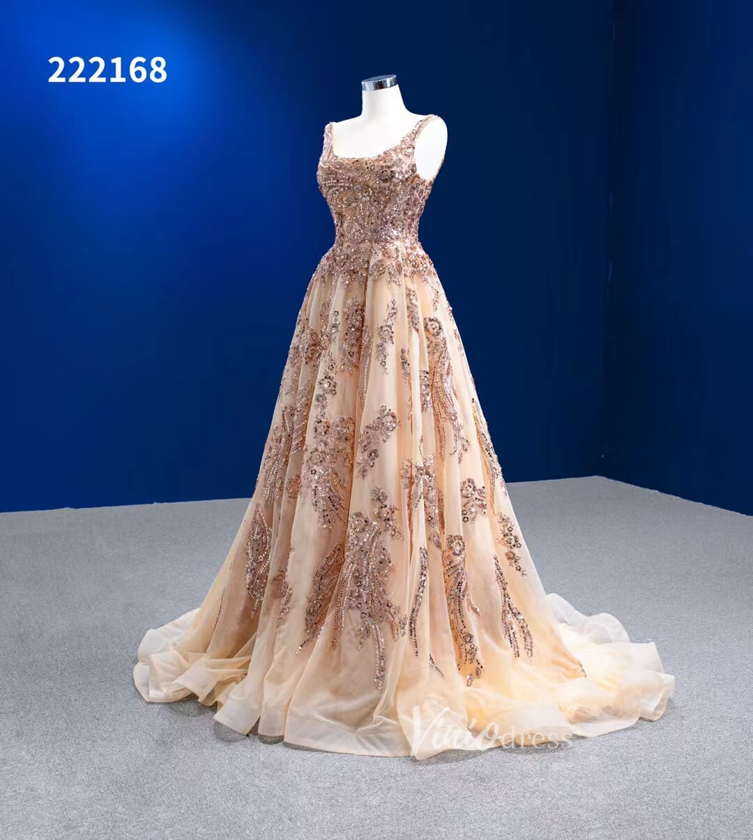 A-line Gold Prom Dress Sparkly Long Pageant Dress 222168-prom dresses 2025 -Viniodress-Gold-Custom Size-