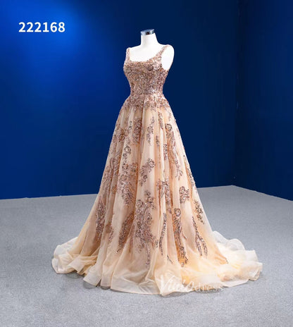 A-line Gold Prom Dress Sparkly Long Pageant Dress 222168-prom dresses 2025 -Viniodress-Gold-Custom Size-
