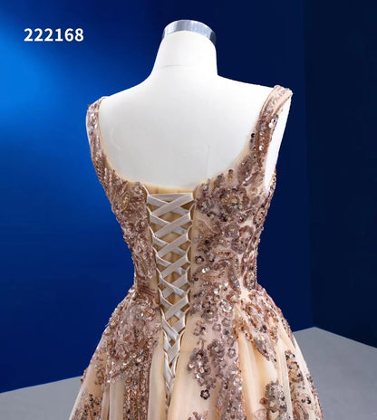 A-line Gold Prom Dress Sparkly Long Pageant Dress 222168-prom dresses 2025 -Viniodress-Gold-Custom Size-