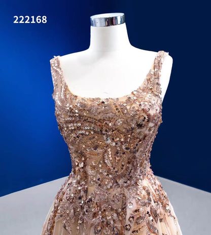A-line Gold Prom Dress Sparkly Long Pageant Dress 222168-prom dresses 2025 -Viniodress-Gold-Custom Size-