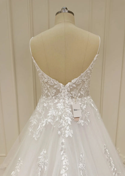A-line Lace Appliqued Country Wedding Dress Spaghetti Strap Bridal Gown VW2078-wedding dresses 2025 -Viniodress-Champagne-Custom Size-