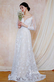 A-line Lace Boho Wedding Dresses Long Sleeve Bridal Dress VW2203-wedding dresses-Viniodress-Viniodress