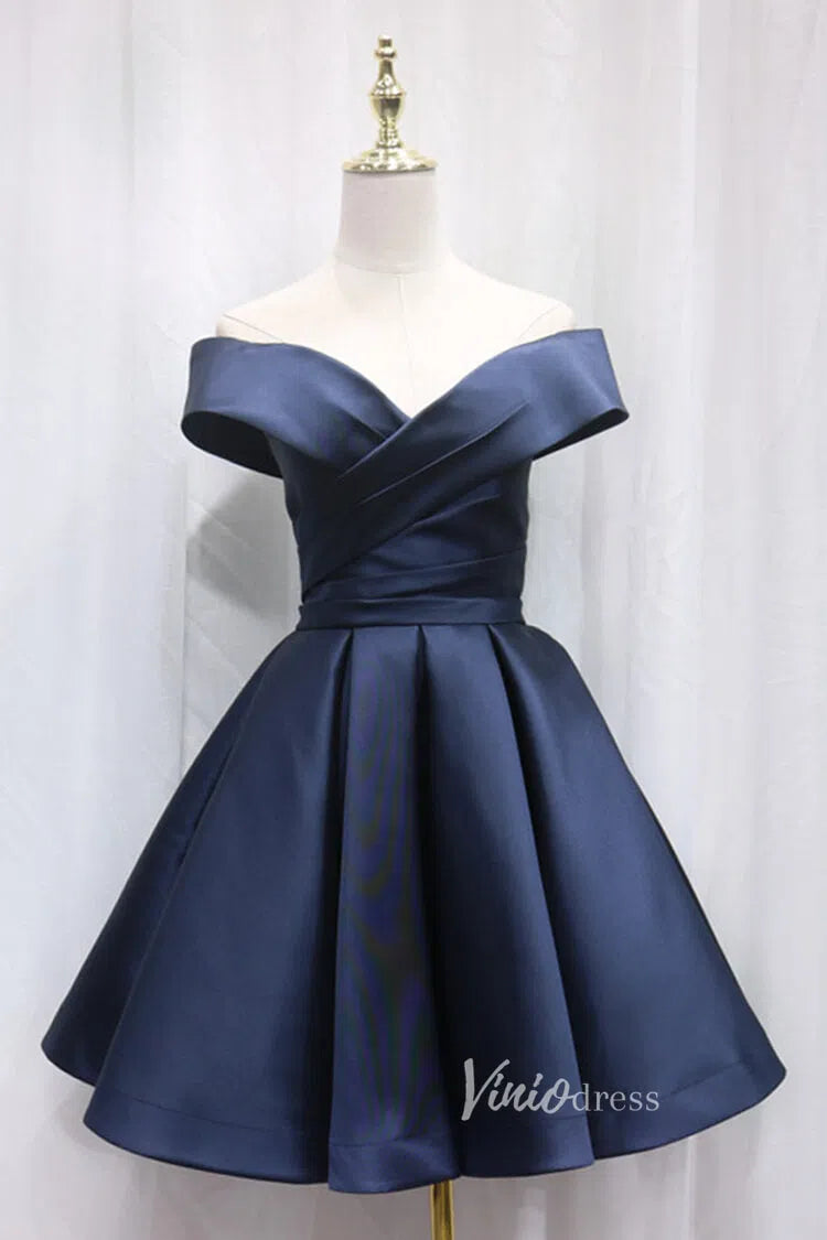 A-line Off Shoulder Homecoming Dress with Pockets SD1085-Homecoming Dresses 2025 -Viniodress-Navy Blue-Custom Size-