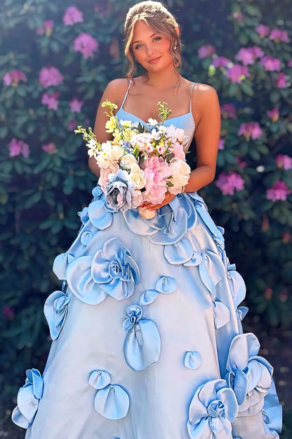 A-line Satin Prom Dresses with 3D Flower, Spaghetti Strap & Sheer Boned Bodice – AS064-prom dresses 2026-Viniodress-Light Blue-Custom Size-