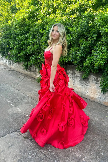 A-line Satin Prom Dresses with 3D Flower, Spaghetti Strap & Sheer Boned Bodice – AS064-prom dresses 2026-Viniodress-Light Blue-Custom Size-