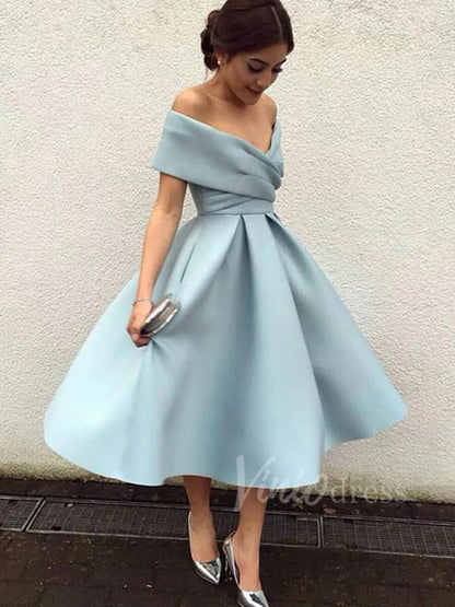 A Line Tea Length Prom Dresses Dusty Blue Wedding Guest Dress SD1205-prom dresses 2025 -Viniodress-Light Blue-Custom Size-