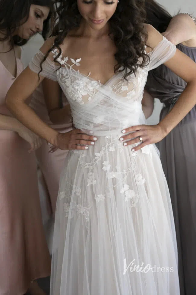 A-line Tulle Country Wedding Dress with Pockets VW1409-wedding dresses-Viniodress-Viniodress