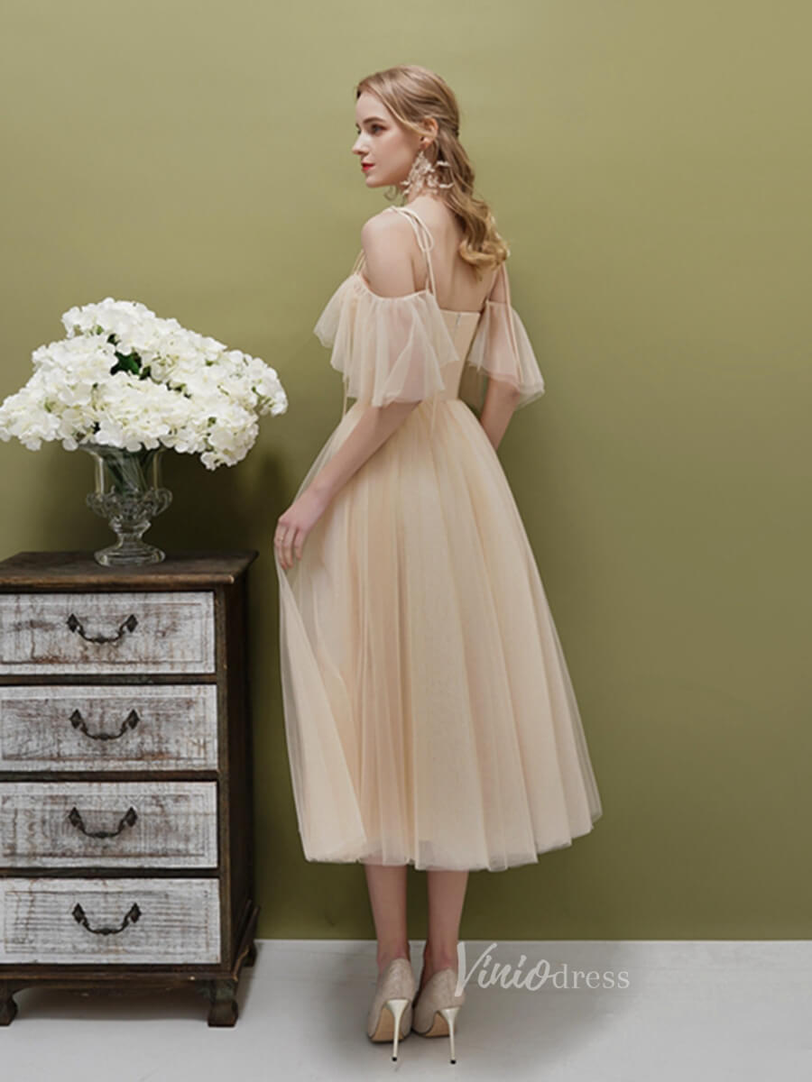 A-line Tulle Tea Length Prom Dresses Champagne FD2514-prom dresses 2025 -Viniodress-Champagne-Custom Size-