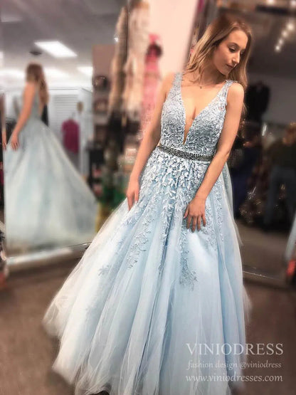 A-line V-neck Black Lace Prom Dresses Backless FD1265V-prom dresses 2025 -Viniodress-Black-Custom Size-