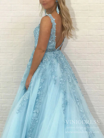 A-line V-neck Black Lace Prom Dresses Backless FD1265V-prom dresses 2025 -Viniodress-Black-Custom Size-