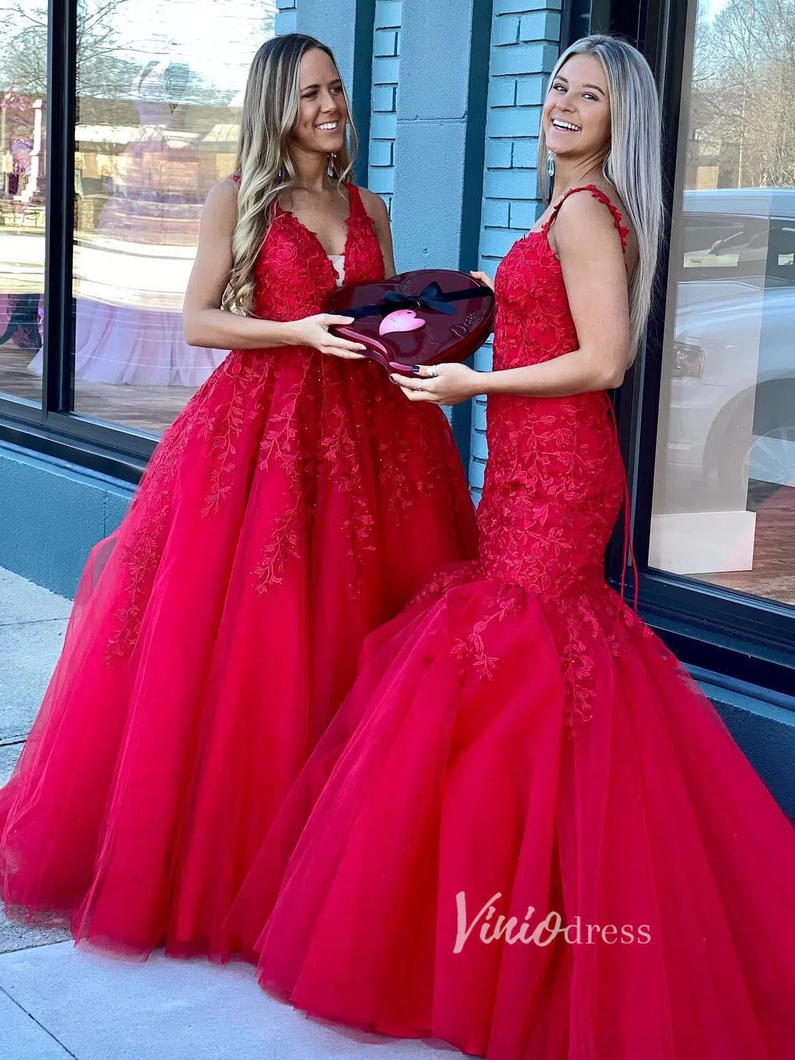 A-line V-neck Black Lace Prom Dresses Backless FD1265V-prom dresses 2025 -Viniodress-Dark Red-Custom Size-
