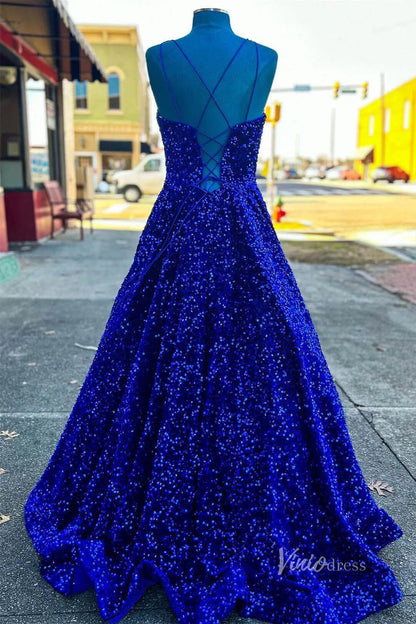A-line V-neck Sequin Prom Dresses Long with Pockets FD2520 A-line, V-neck-prom dresses 2025 -Viniodress-Pink-Custom Size-