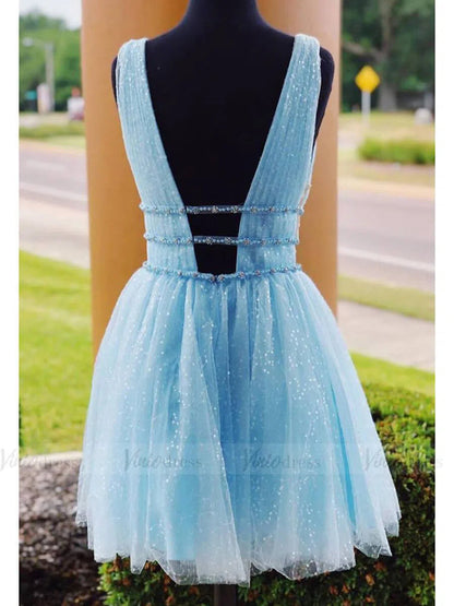A-line V Neck Yellow Sequin Homecoming Dresses with Sparkles SD1213-Homecoming Dresses 2025 -Viniodress-Yellow-Custom Size-