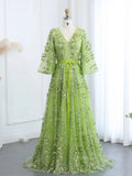 prom dresses 2025-to impress Apple Green Ethereal Prom Dresses Sparkly Floral Formal Dresses, Elbow Sleeves BD048-plus size wedding dresses Viniodress-Light Green-Custom Size-