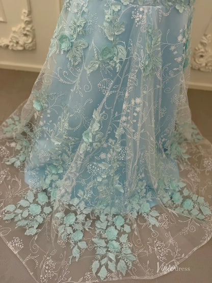Aqua Lace Applique Mermaid Prom Dresses Strapless Evening Dress FD2684-prom dresses 2026-Viniodress-Pale Aqua-Custom Size – Add Measurements in Cart-