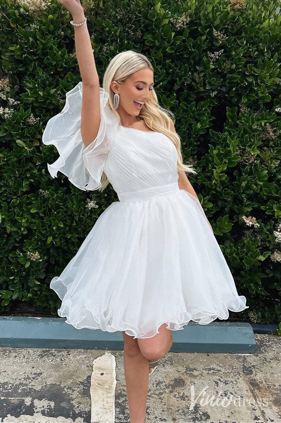 Aqua Organza One Shoulder Homecoming Dresses Pleated Bodice Graduation Viniodress Aqua Organza One Shoulder Homecoming Dresses Pleated Bodice Graduation Viniodress