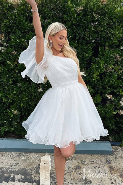 Aqua Organza One Shoulder Homecoming Dresses Pleated Bodice Graduation Dress SD1668-Homecoming Dresses 2025 -Viniodress-Aqua-Custom Size-
