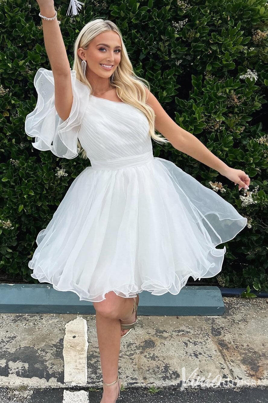 Aqua Organza One Shoulder Homecoming Dresses Pleated Bodice Graduation Viniodress Aqua Organza One Shoulder Homecoming Dresses Pleated Bodice Graduation Viniodress