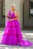 Prom Dress 2025 Aqua Ruffled Tulle Prom Dresses Plunging V-Neck Formal Gown FD3252-unique prom dresses-Magenta-Custom Size-Viniodress