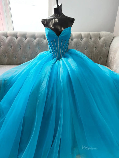 Aqua Strapless Organza Ball Gown Prom Dress – TU026 – Viniodress