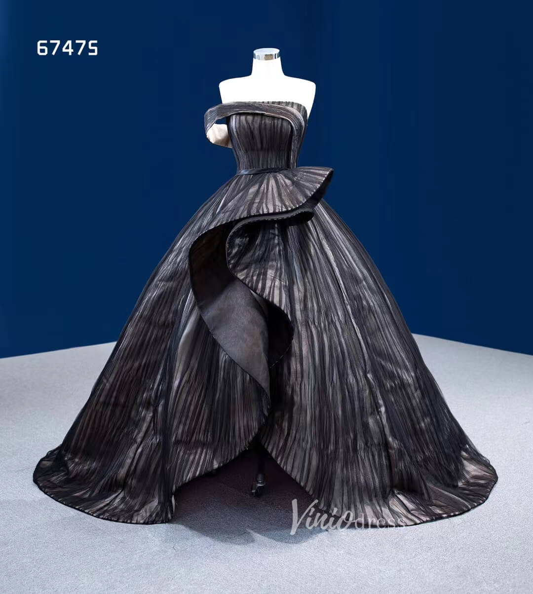 Asymmetric Black Wedding Dress Vintage Pageant Ball Gown One Shoulder 67475-Quinceanera Dresses 2025 -Viniodress-Black-Custom Size-