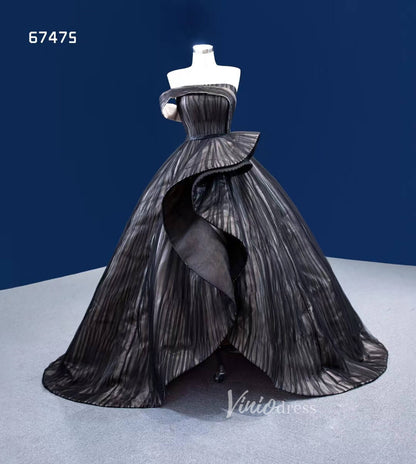 Asymmetric Black Wedding Dress Vintage Pageant Ball Gown One Shoulder 67475-Quinceanera Dresses 2025 -Viniodress-Black-Custom Size-