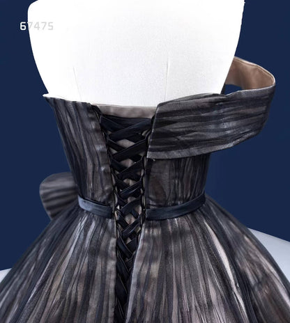 Asymmetric Black Wedding Dress Vintage Pageant Ball Gown One Shoulder 67475-Quinceanera Dresses 2025 -Viniodress-Black-Custom Size-