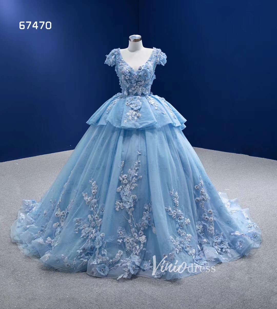 Baby Blue Ball Gown Sweet 16 Dress 3D Flower Quince Dress 67470-Quinceanera Dresses 2025 -Viniodress-Light Blue-Custom Size-