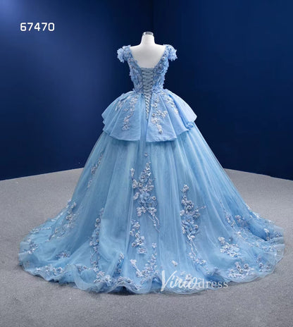 Baby Blue Ball Gown Sweet 16 Dress 3D Flower Quince Dress 67470-Quinceanera Dresses 2025 -Viniodress-Light Blue-Custom Size-