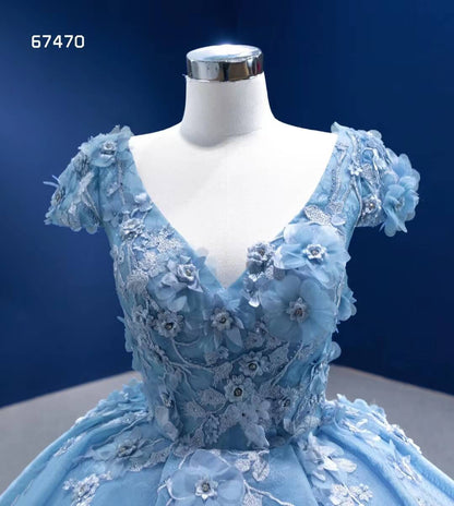 Baby Blue Ball Gown Sweet 16 Dress 3D Flower Quince Dress 67470-Quinceanera Dresses 2025 -Viniodress-Light Blue-Custom Size-