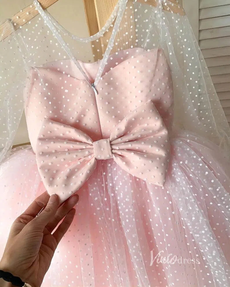 Baby Blue Dotted Tulle Flower Girl Dresses with Bow GL1134-flower girl dresses 2025 -Viniodress-Pink-Custom Size-