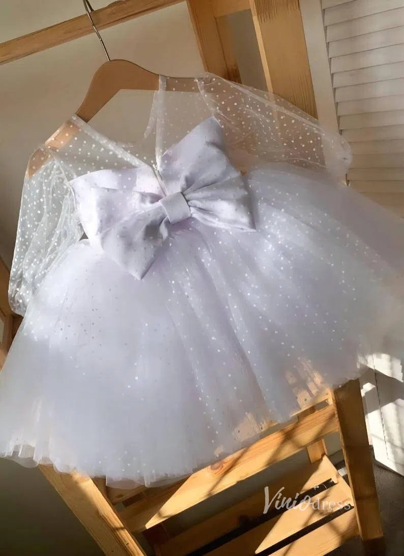 Baby Blue Dotted Tulle Flower Girl Dresses with Bow GL1134-flower girl dresses 2025 -Viniodress-White-Custom Size-