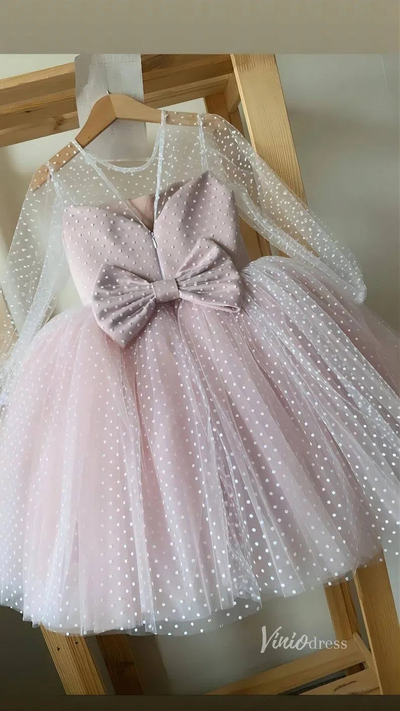 Baby Blue Dotted Tulle Flower Girl Dresses with Bow GL1134-flower girl dresses 2025 -Viniodress-Dusty Blue-Custom Size-