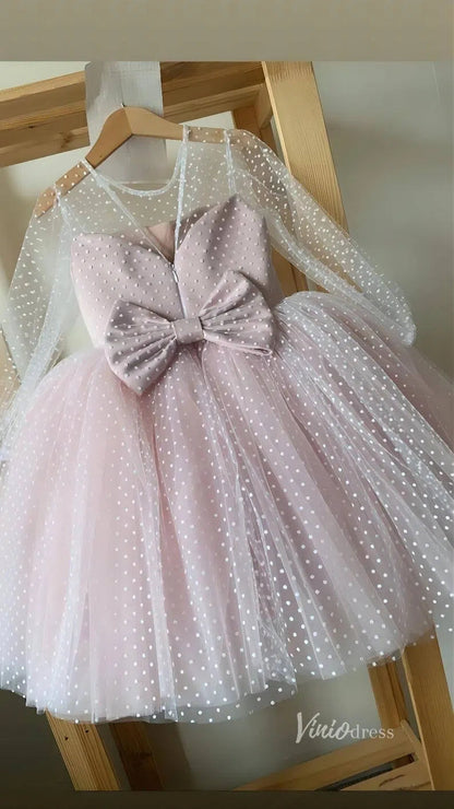 Baby Blue Dotted Tulle Flower Girl Dresses with Bow GL1134-flower girl dresses 2025 -Viniodress-Dusty Blue-Custom Size-