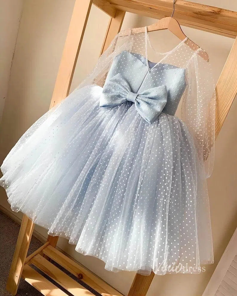 Baby Blue Dotted Tulle Flower Girl Dresses with Bow GL1134-flower girl dresses 2025 -Viniodress-Dusty Blue-Custom Size-