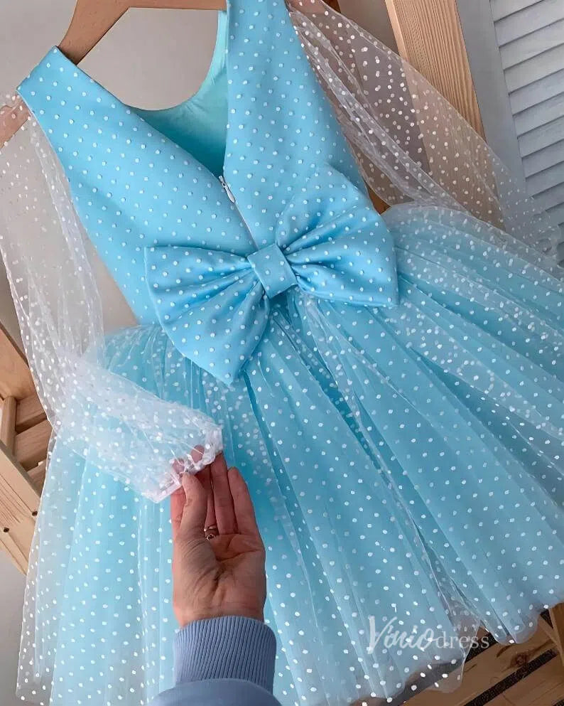 Baby Blue Dotted Tulle Flower Girl Dresses with Bow GL1134-flower girl dresses-Viniodress-Viniodress