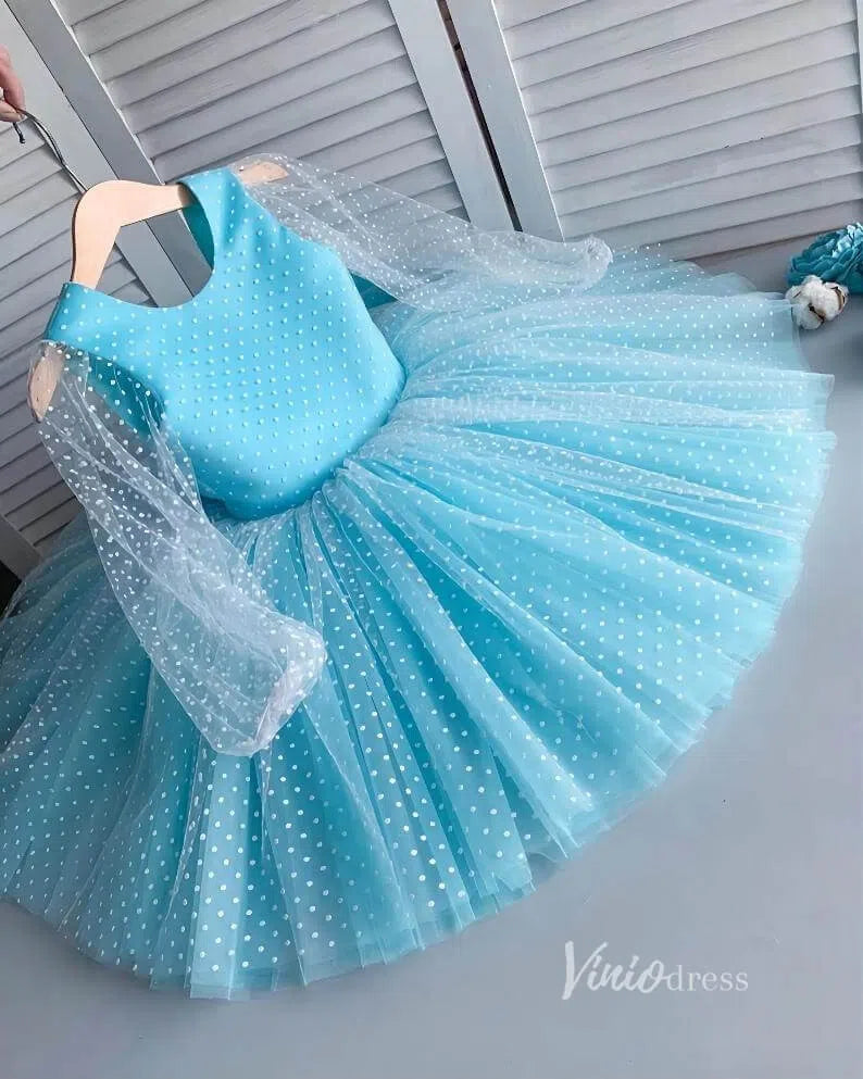 Baby Blue Dotted Tulle Flower Girl Dresses with Bow GL1134-flower girl dresses-Viniodress-Aqua-Custom Size-Viniodress