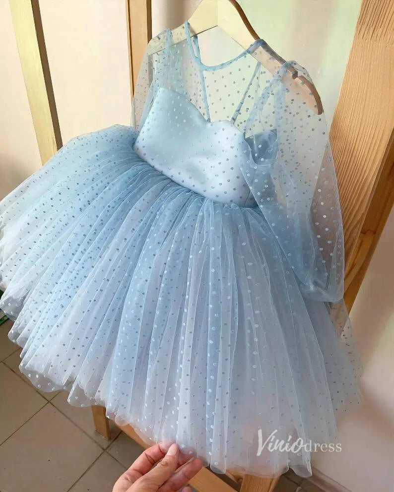 Baby Blue Dotted Tulle Flower Girl Dresses with Bow GL1134-flower girl dresses-Viniodress-Dusty Blue-Custom Size-Viniodress